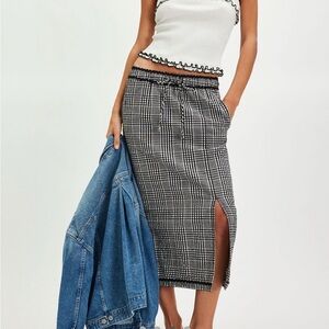 Free People Penelope Gingham Plaid Black and White Women's Midi Skirt